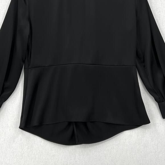 THEORY Long Sleeve Twist Blouse Women Size 12 Black Soft Satin Shirt Top Classic - Picture 11 of 16